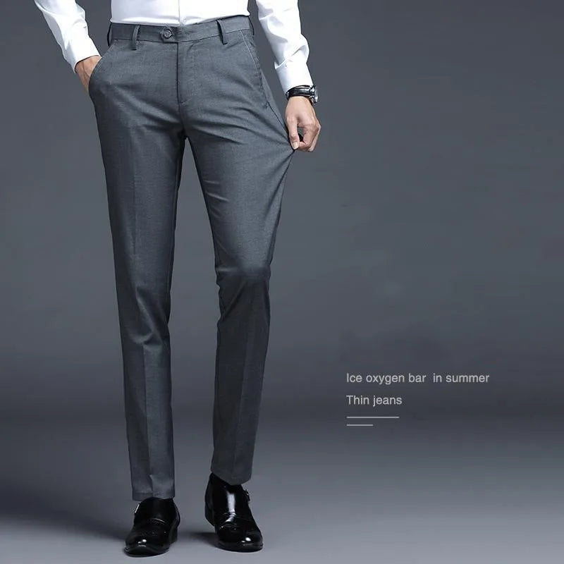 Solid Breathable Business Casual Trousers